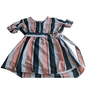 J‎ for Justify Striped Belted Tunic Dress Women XL Black Pink White Teal